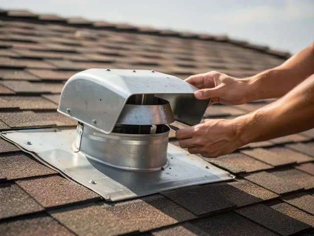 French Valley Dryer Vent Cleaning certified technician safely cleaning a roof-mounted dryer vent in French Valley