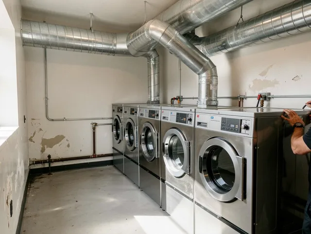 French Valley Dryer Vent Cleaning team performing large-scale commercial dryer vent cleaning in French Valley