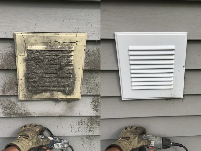 French Valley Dryer Vent Cleaning technician installing high-quality dryer vent cover at a residential property in French Valley
