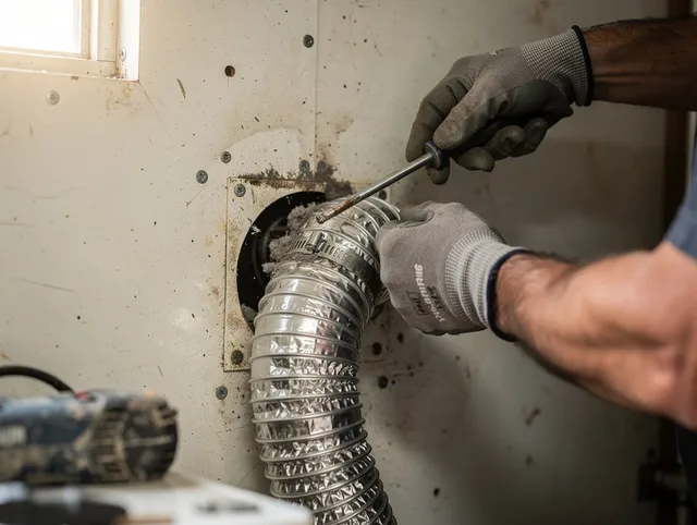 French Valley Dryer Vent Cleaning technician performing precise dryer vent hose installation in French Valley